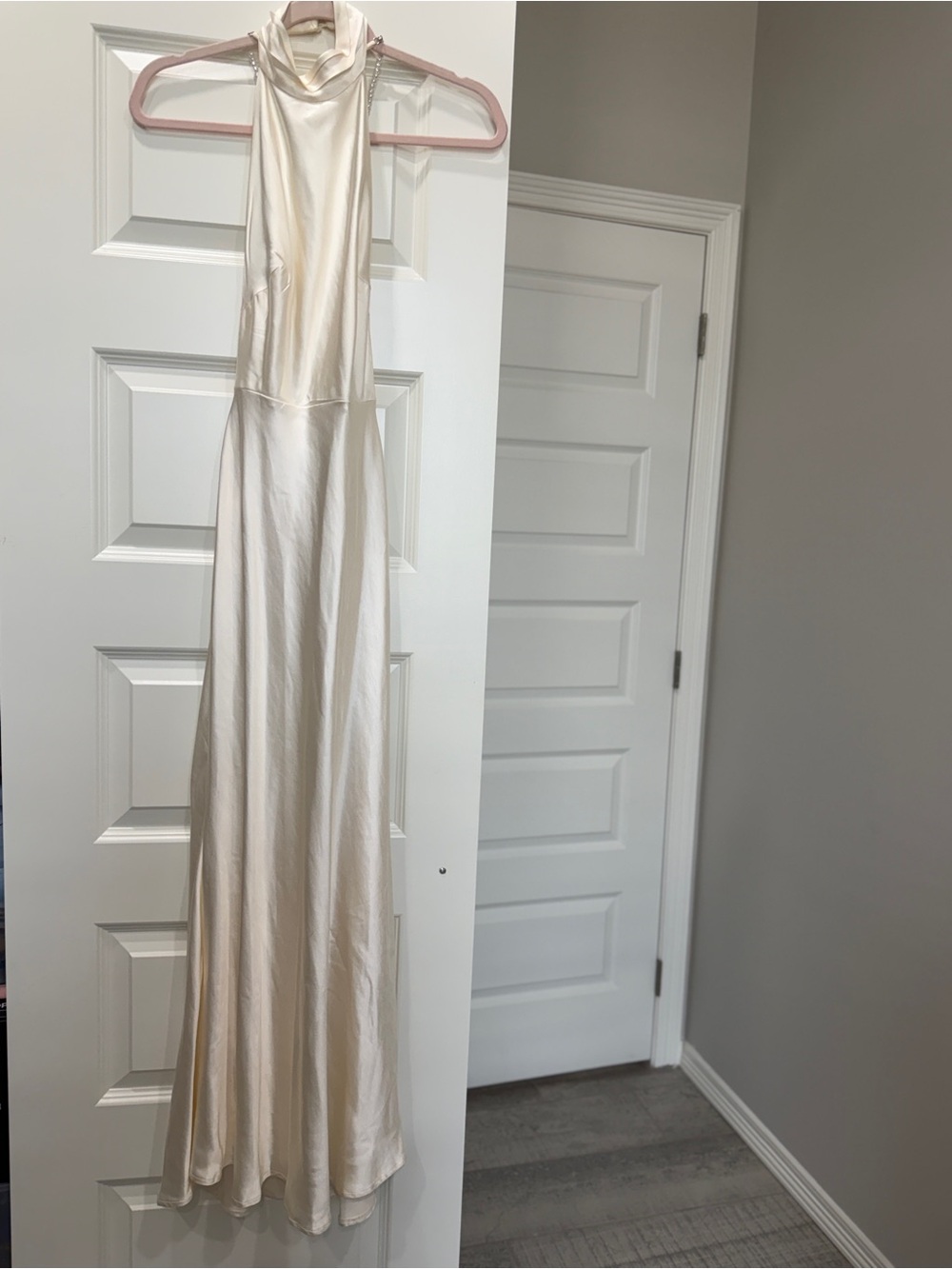 Cream Satin Halter Gown - Brand Unspecified